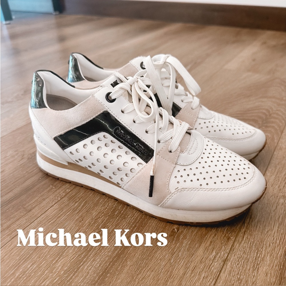 Michael Kors Billie Trainer Leather Perforated White & Black Detail Sneakers